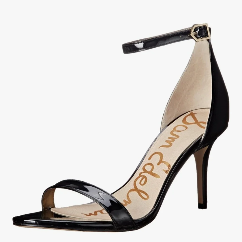 New w/Box Sam Edelman Patti Vegan Patent Leather Ankle Strap Dress Sandals - Picture 1 of 9